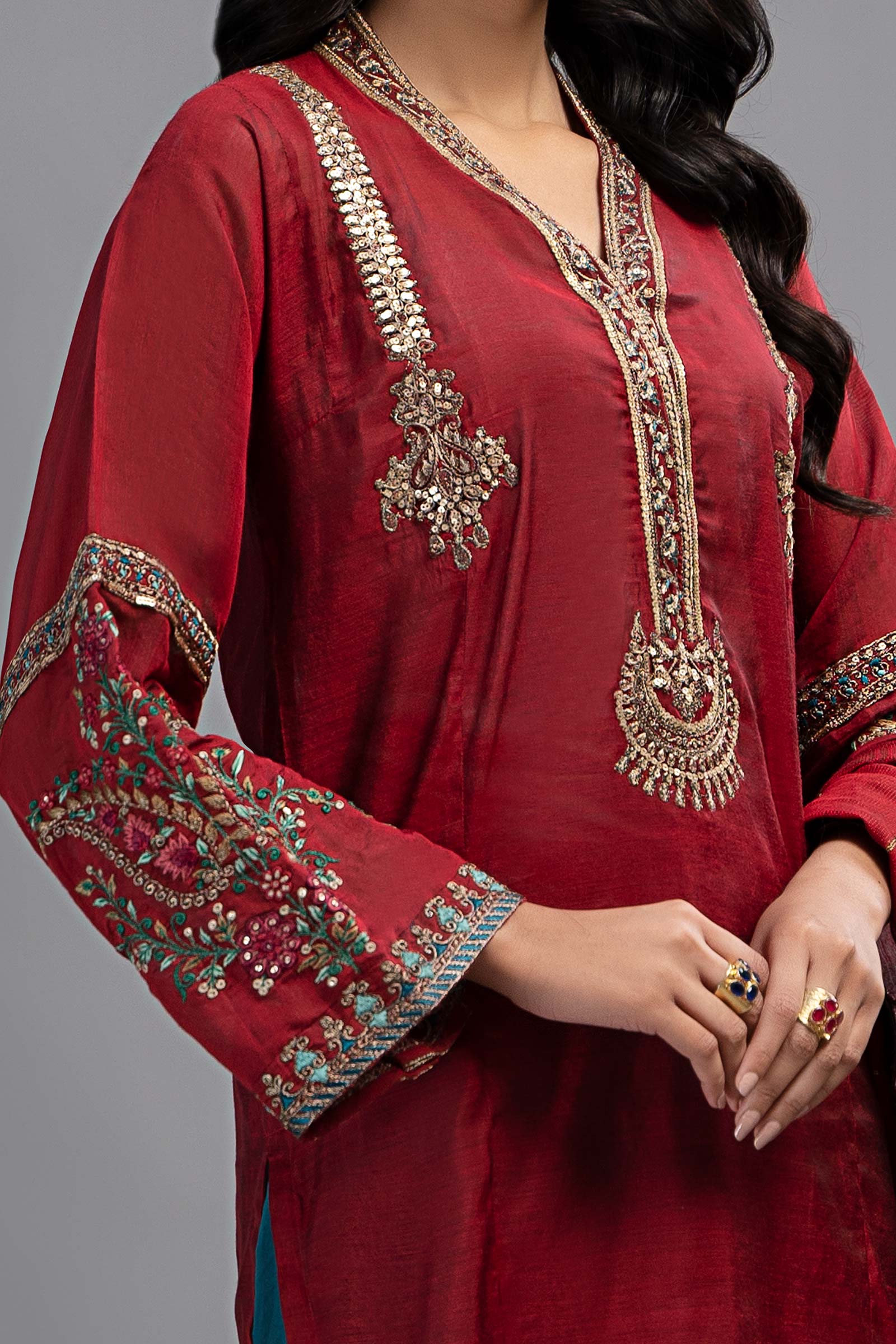 3 Piece Dyed Paper Cotton Suit | DW-EF23-89 - Image 5