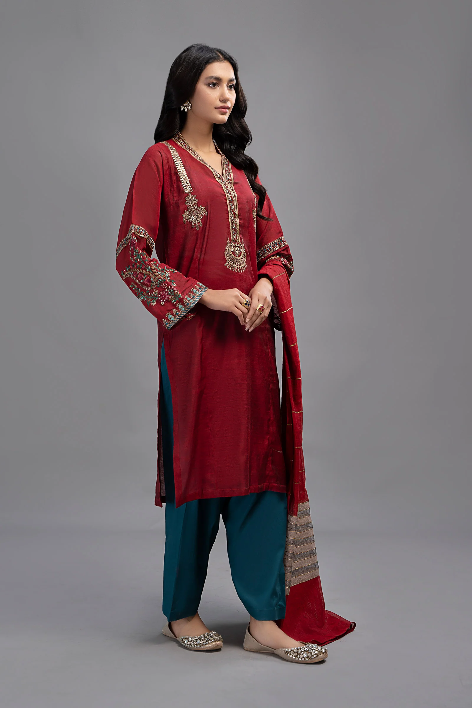 3 Piece Dyed Paper Cotton Suit | DW-EF23-89 - Image 6