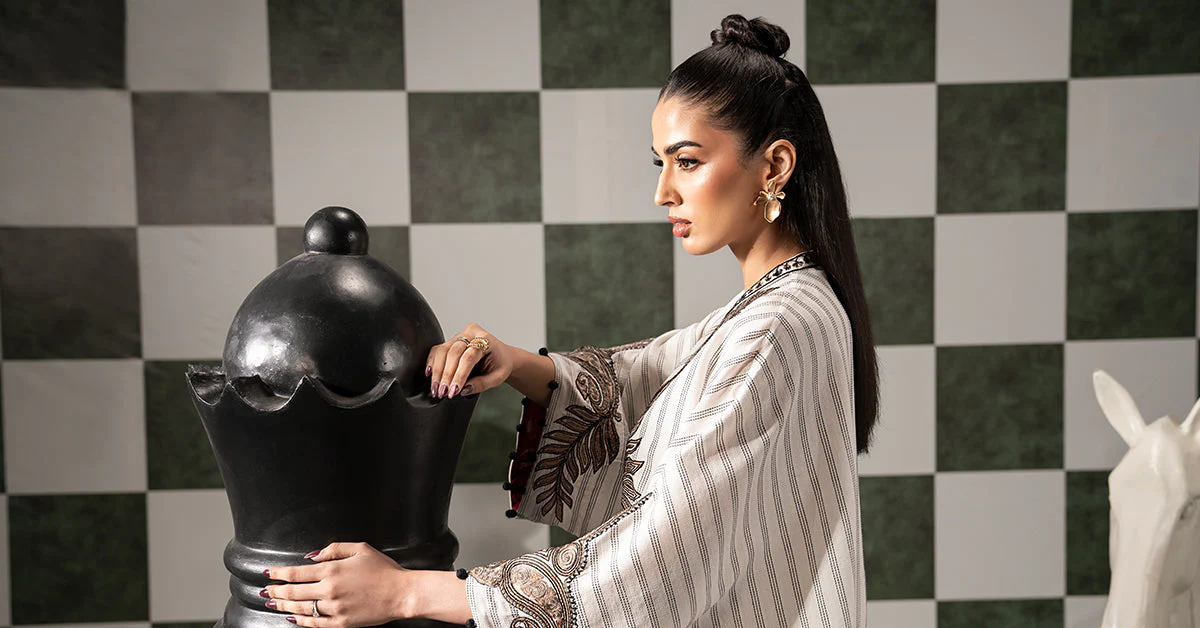 2 Piece Embroidered Striped Cotton Suit - Image 7
