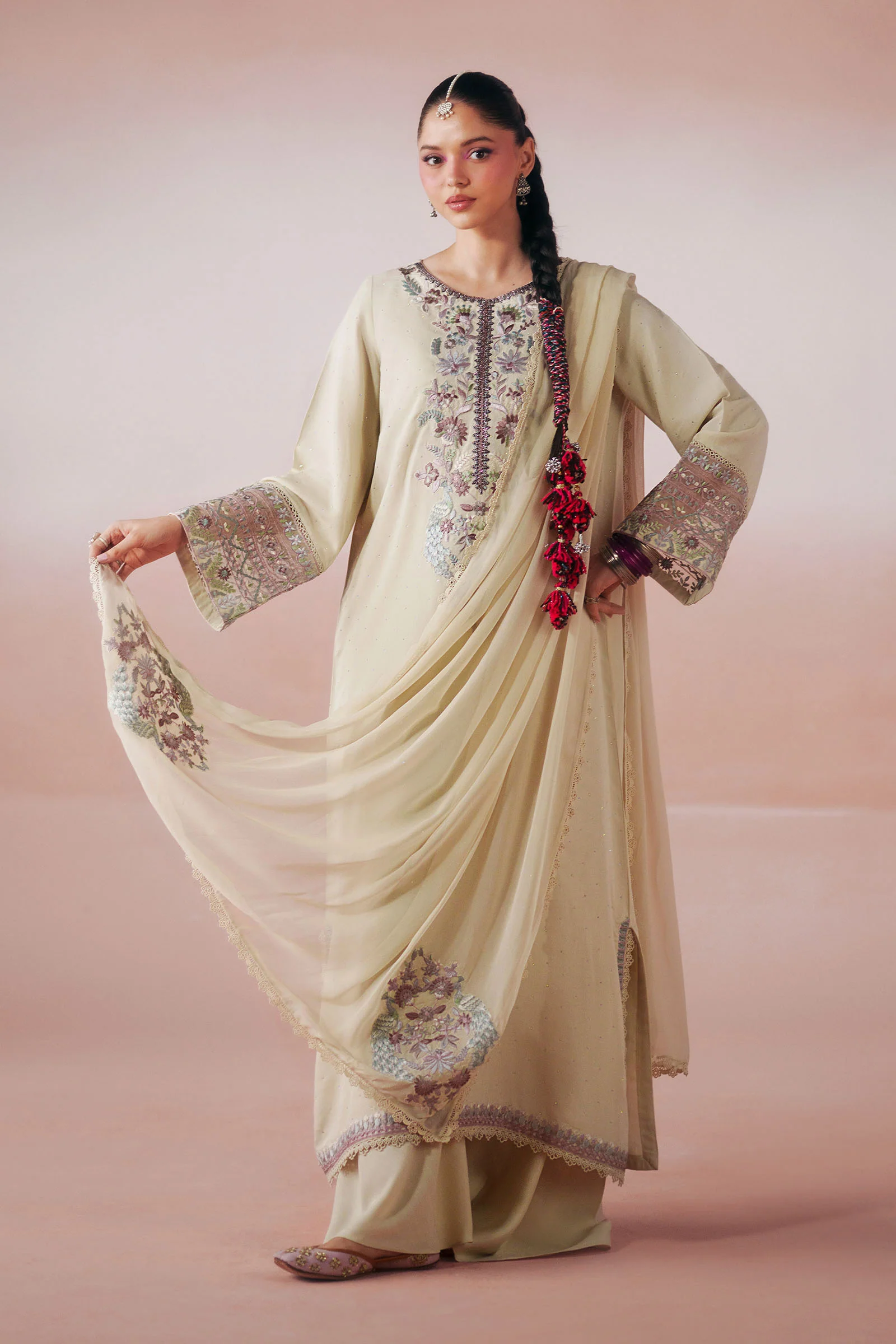 3 Piece Embroidered Raw Silk Suit - Image 5