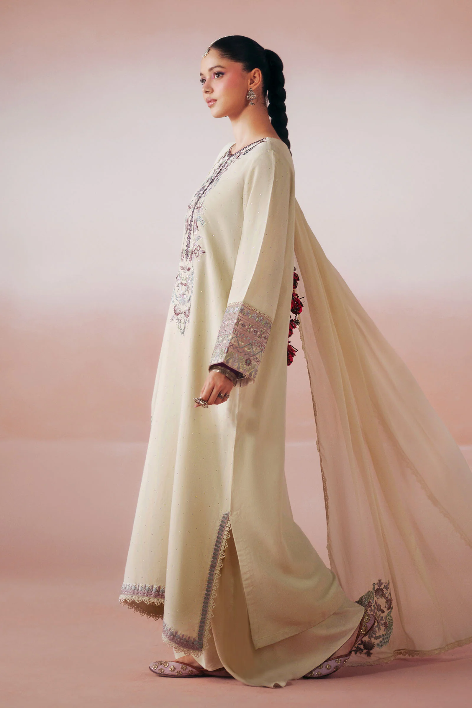 3 Piece Embroidered Raw Silk Suit - Image 6