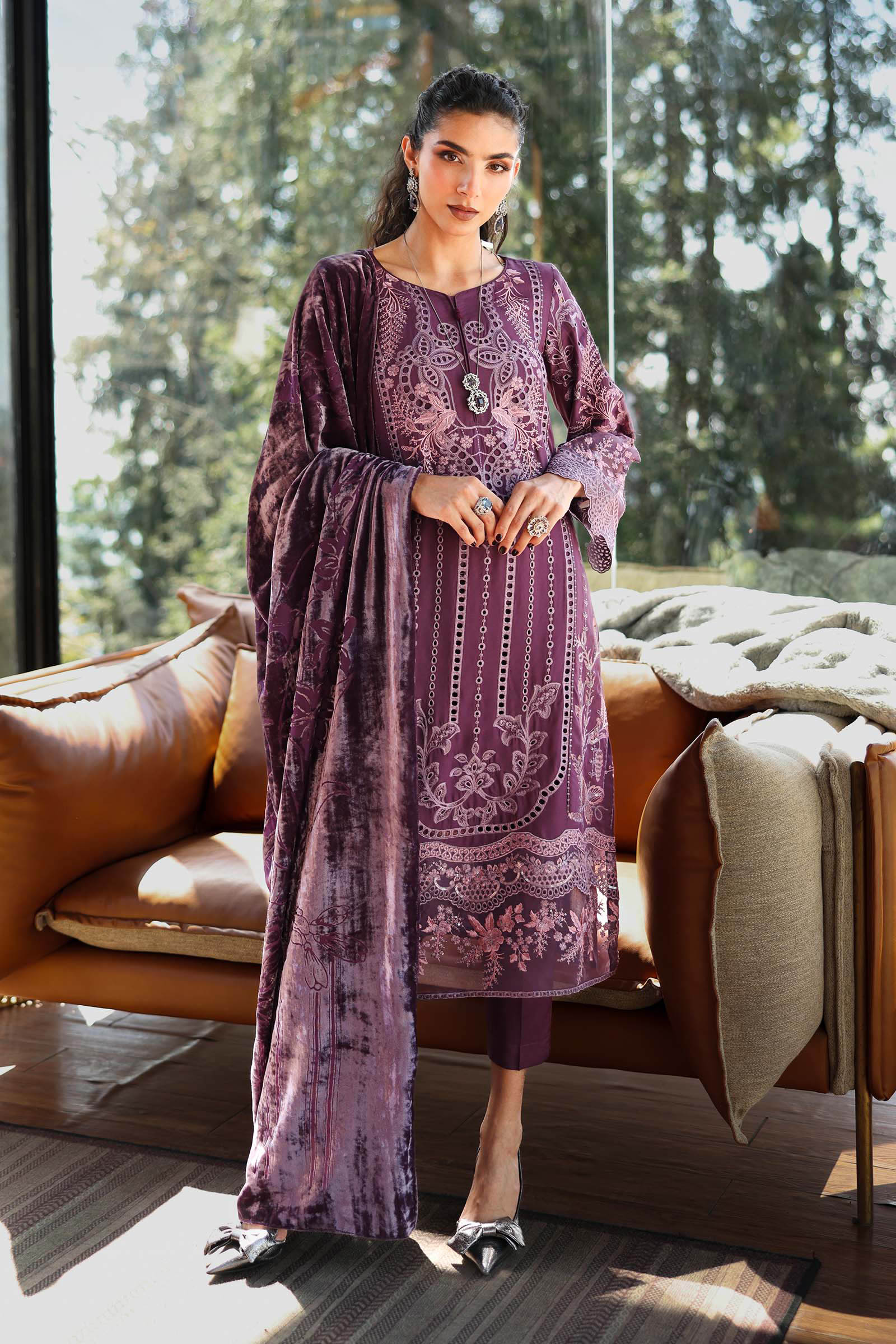 3 Piece Embroidered Linen Suit