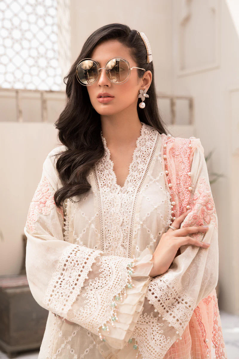 Unstitched Lawn EL-21-05-Off White and Peach - Image 3