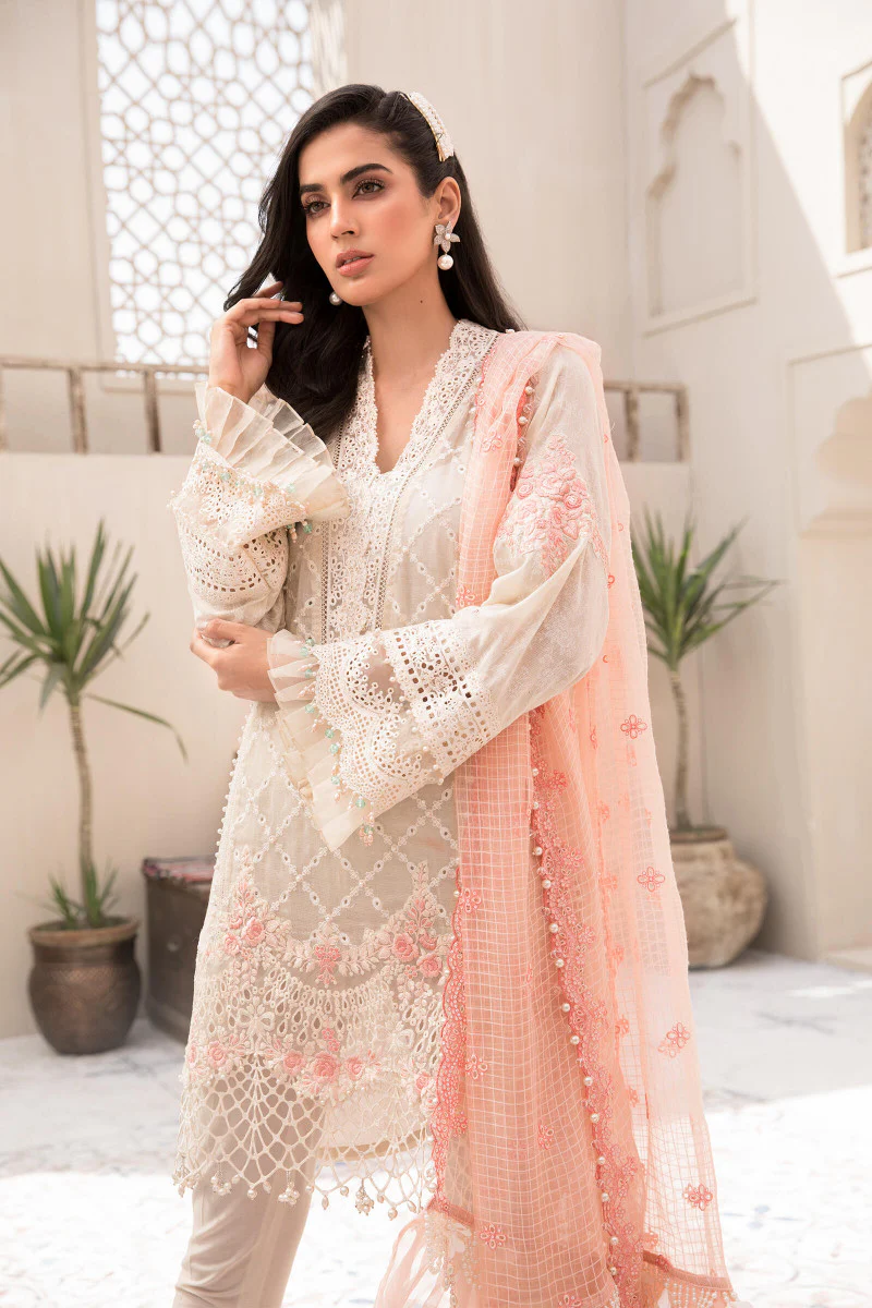 Unstitched Lawn EL-21-05-Off White and Peach - Image 4