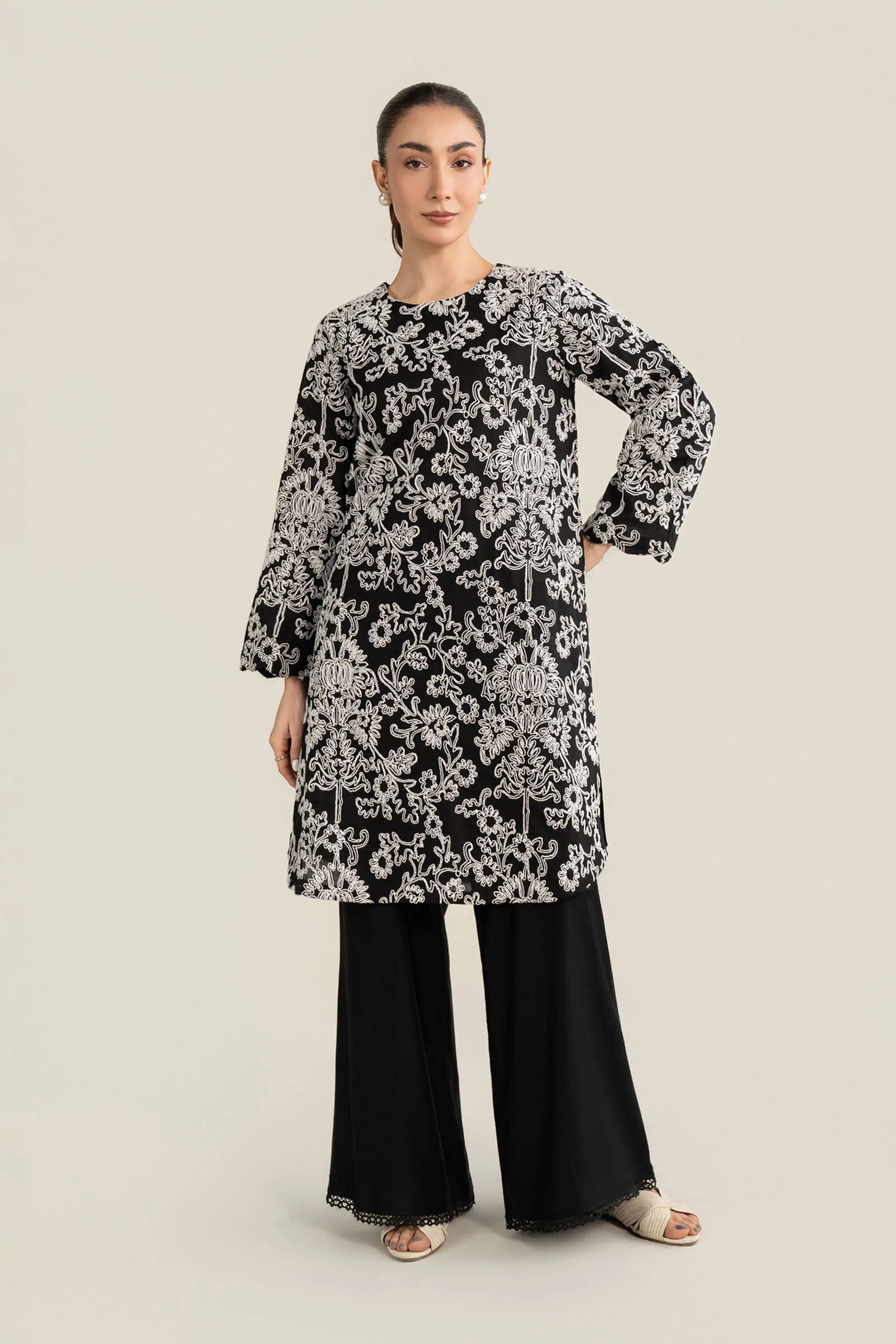 Embroidered Crosshatch Lawn Shirt