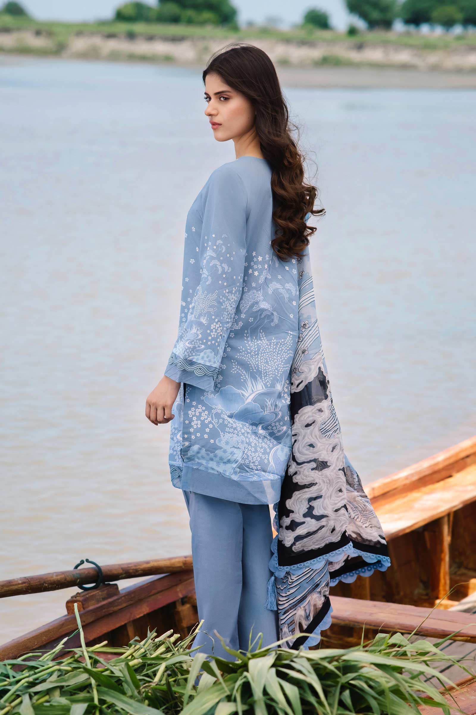 3 Piece Unstitched Embroidered Suit | 403-A - Image 4