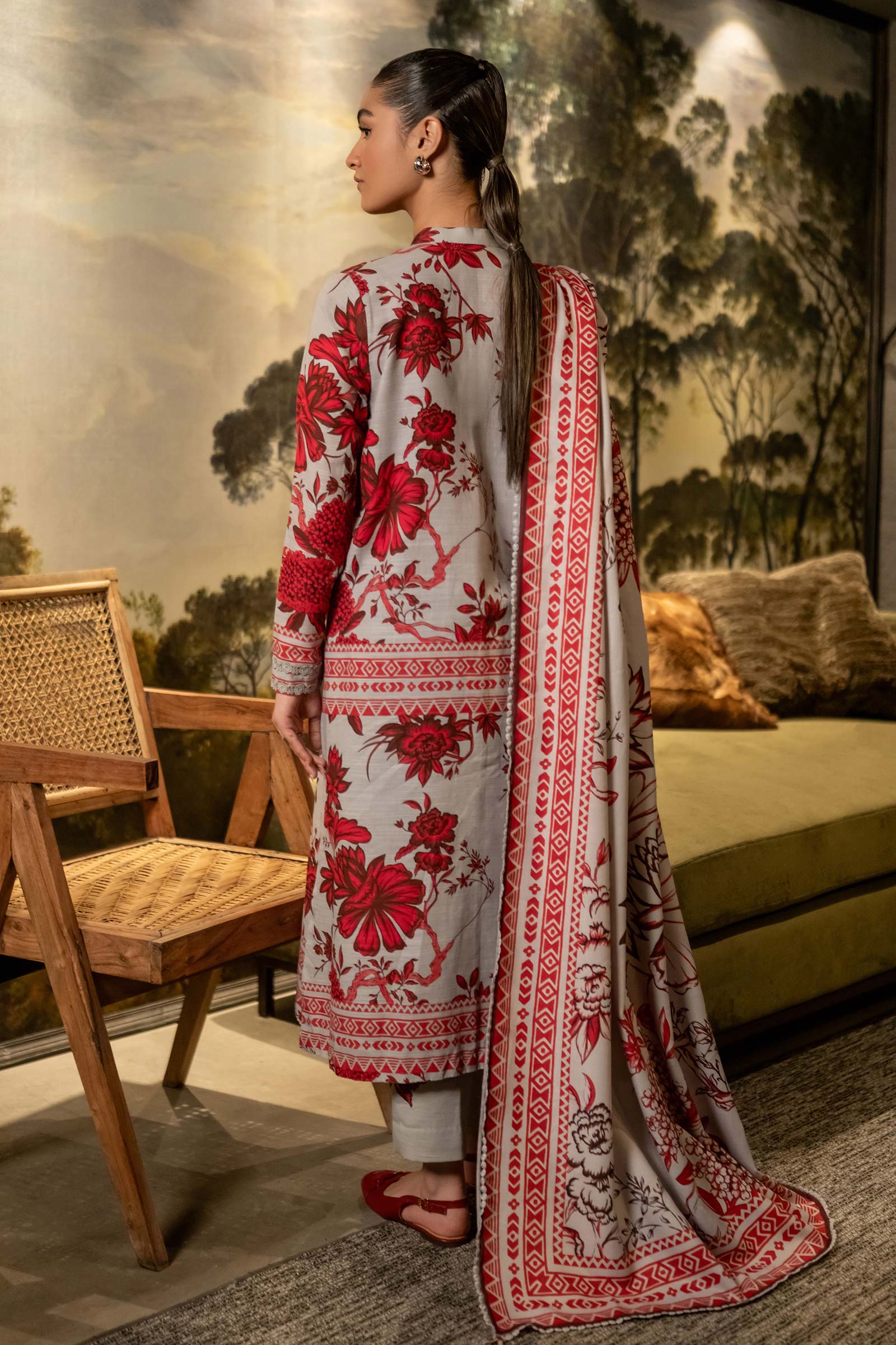 3 Pc Unstitched Printed Khaddar Suit | 503-A - Image 6