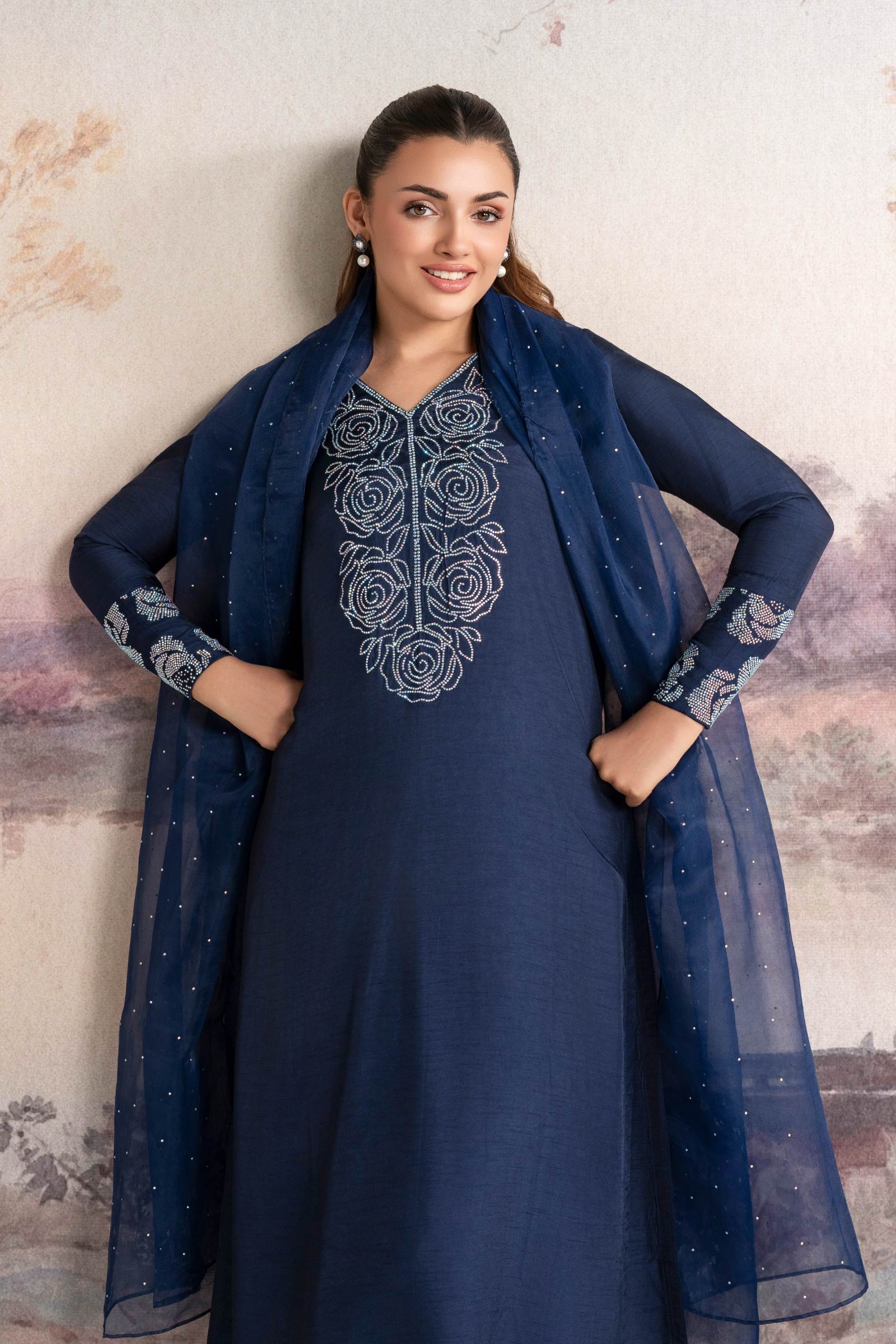3 Pc Embellished Raw Silk Suit - Image 3