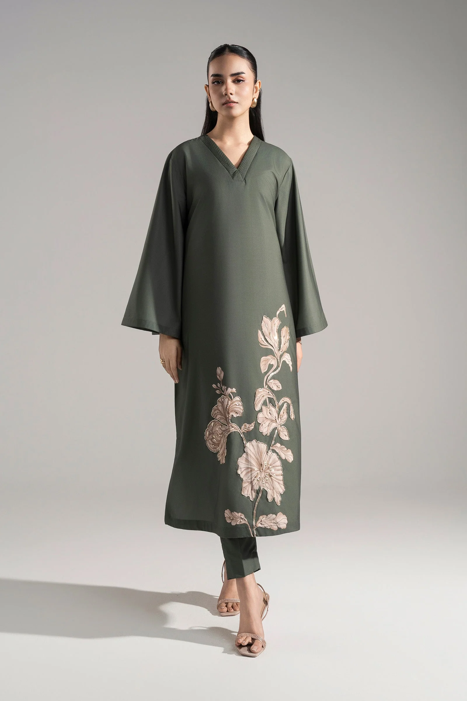 2 Pc Printed Raw Silk Suit
