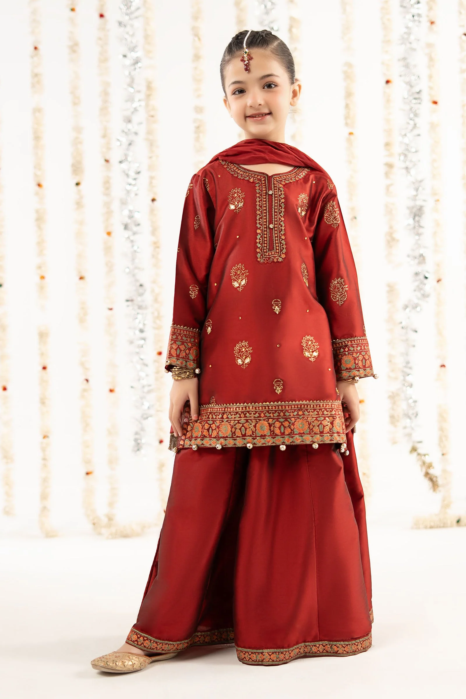 3 Piece Printed Two Tone Silk Suit - Image 2