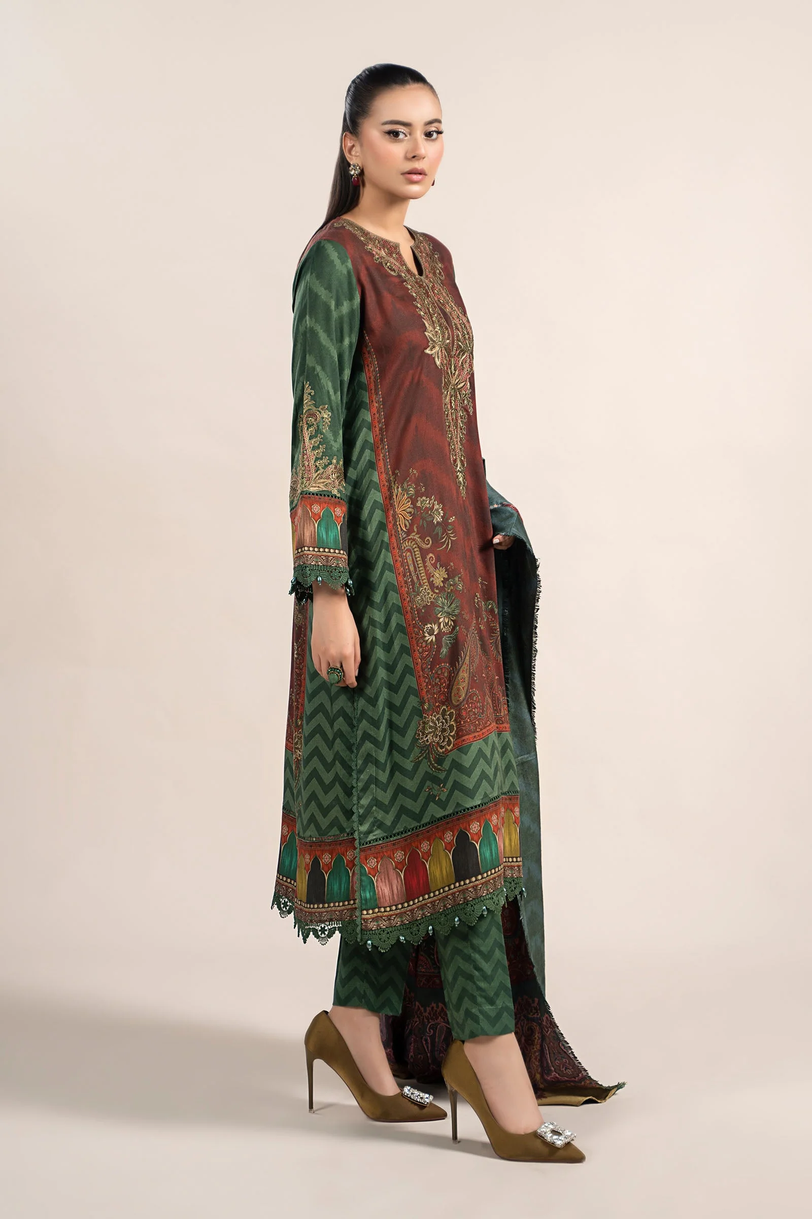 3 Piece Printed Linen Suit | MPS-2305-B - Image 5