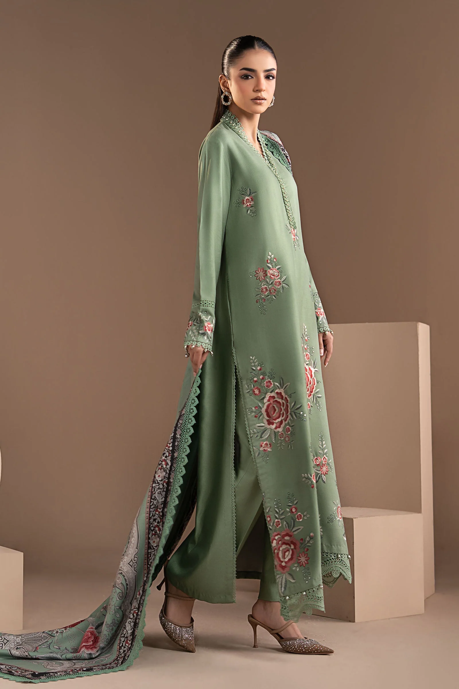 3 Piece Embroidered Twill Linen Suit - Image 7