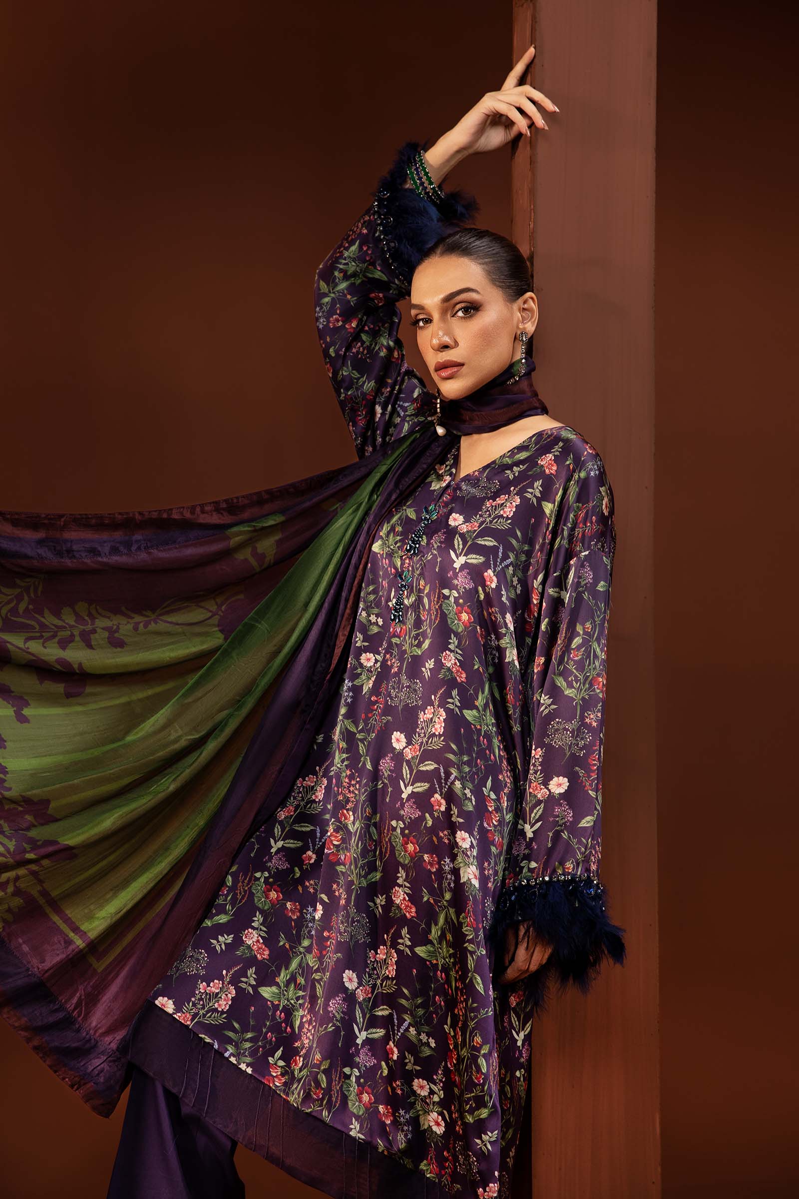 3 Piece Printed Pure Charmeuse Silk Suit - Image 2