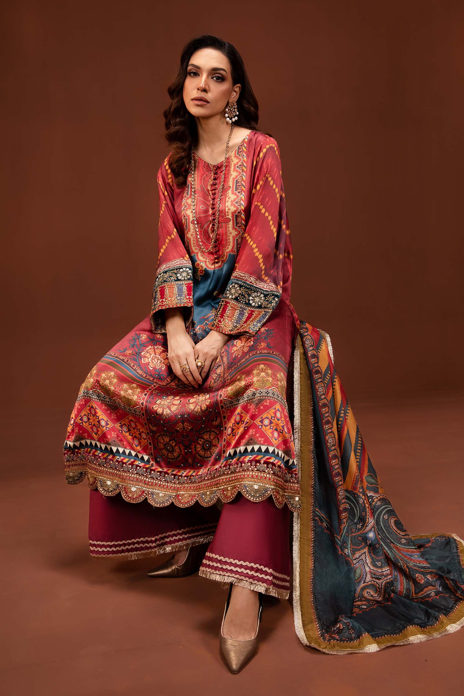 3 Piece Printed Pure Charmeuse Silk Suit - Image 6