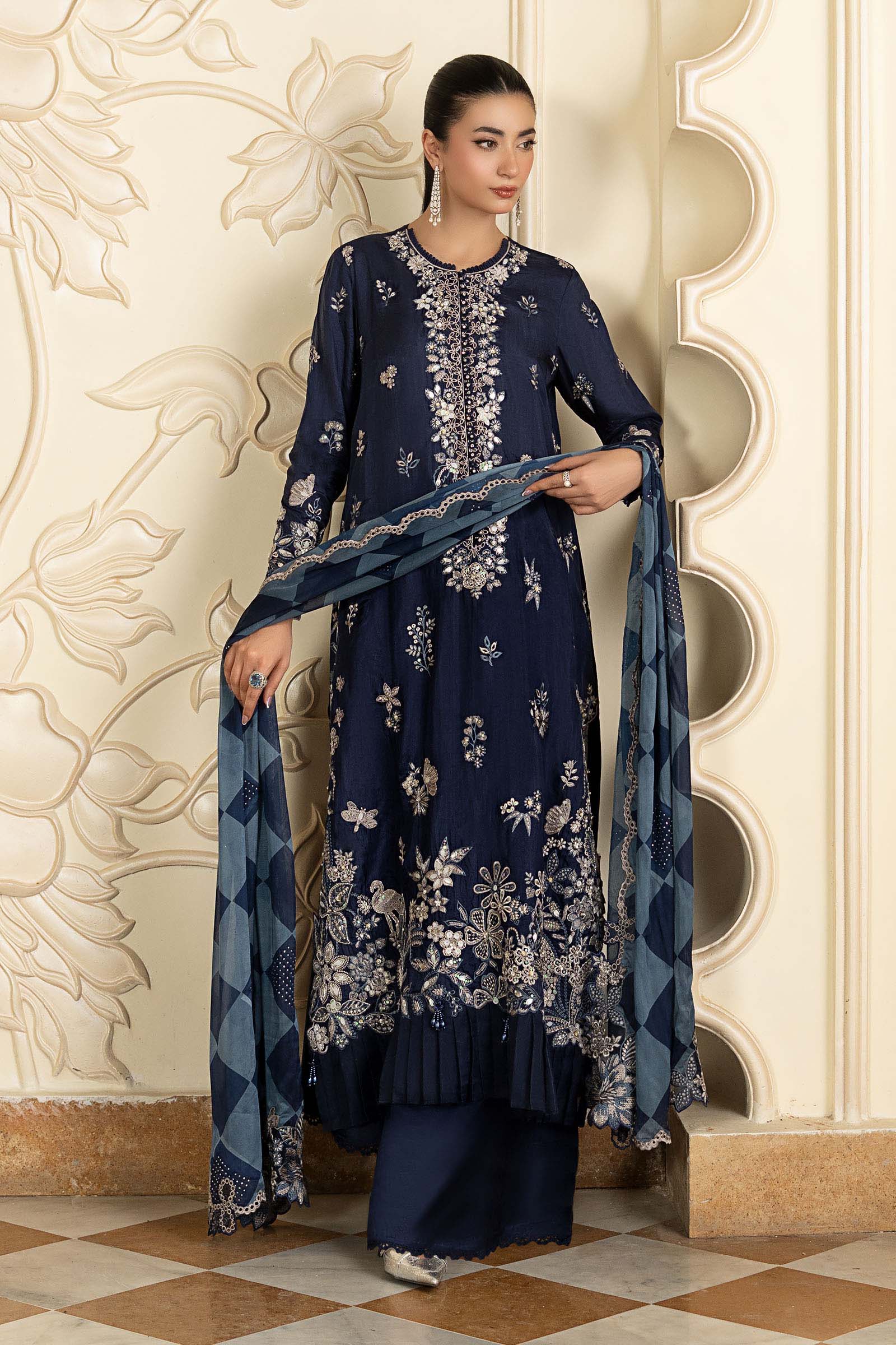 3 Piece Embroidered Tissue Silk Suit - Image 3