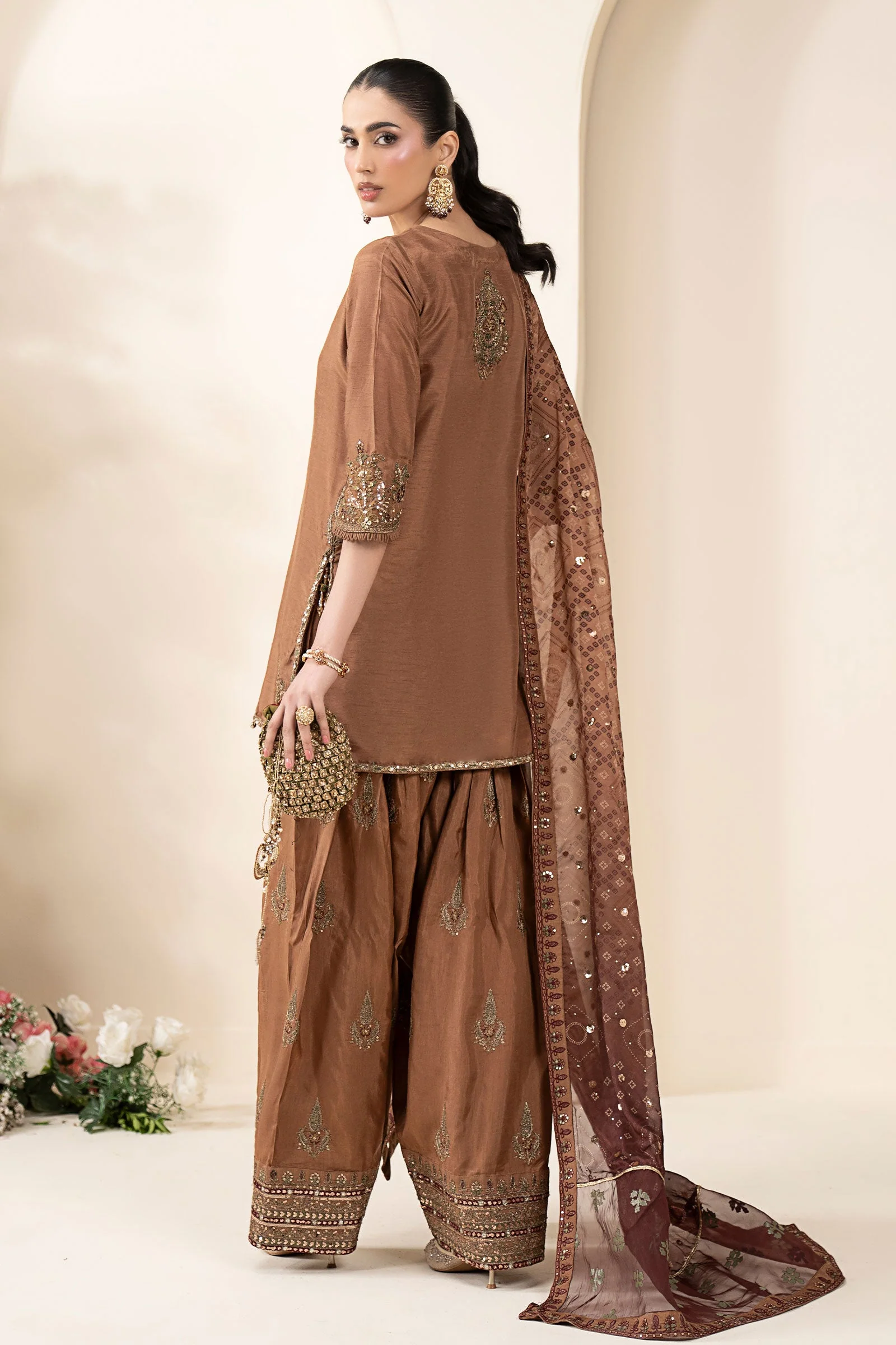3 Piece Embroidered Raw Silk Suit - Image 10