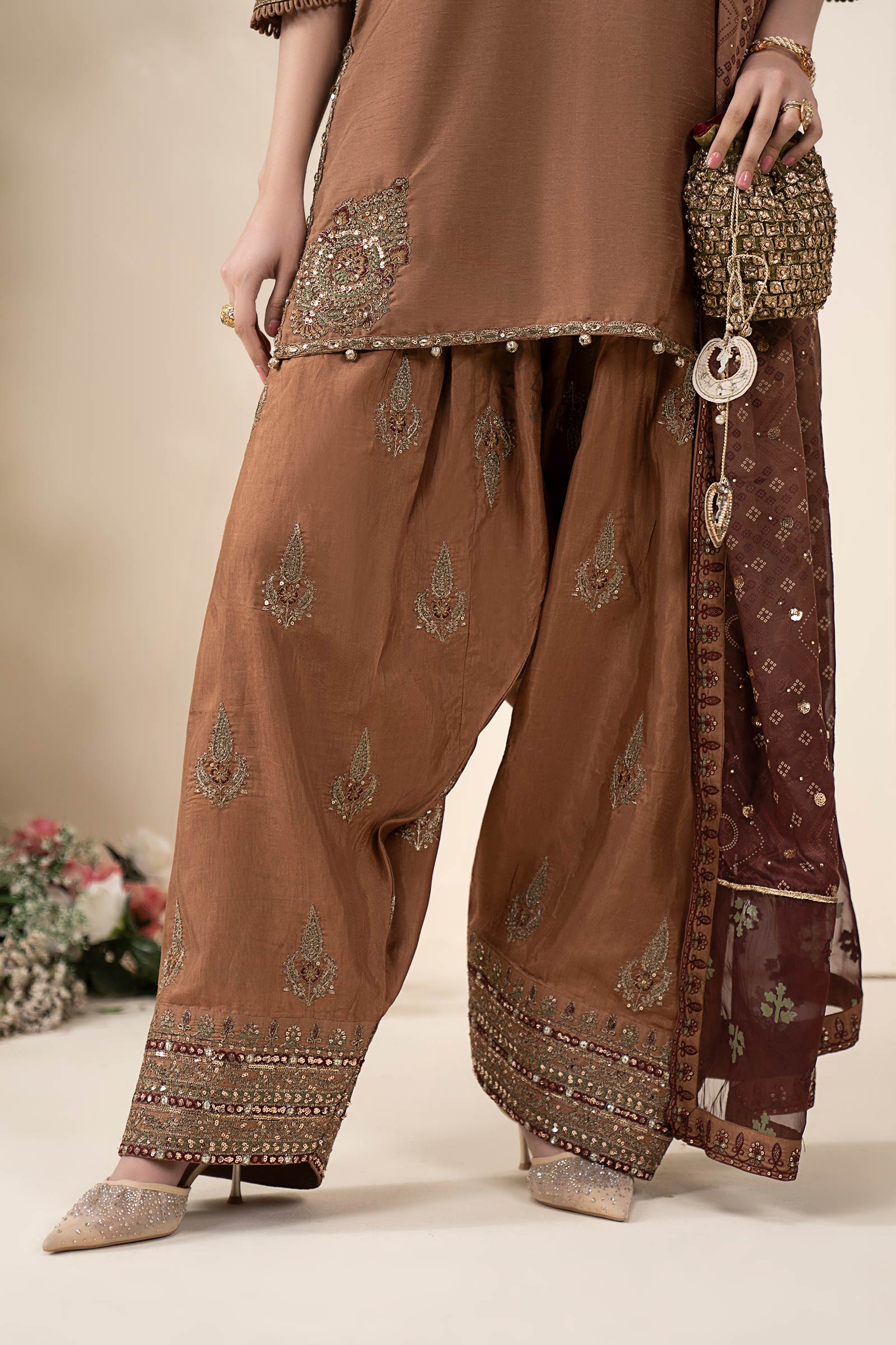 3 Piece Embroidered Raw Silk Suit - Image 8