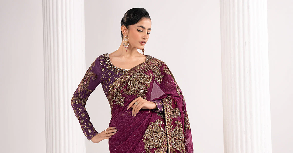 Embroidered Chiffon Saree - Image 11
