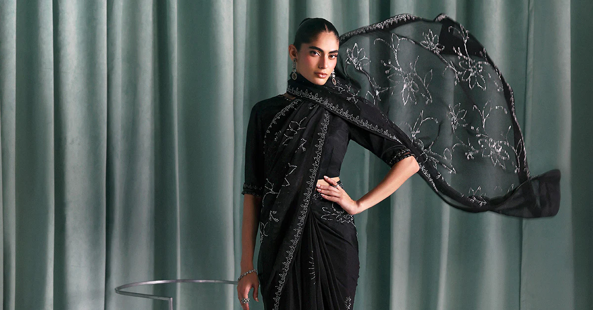Embellished Chiffon Saree - Image 10