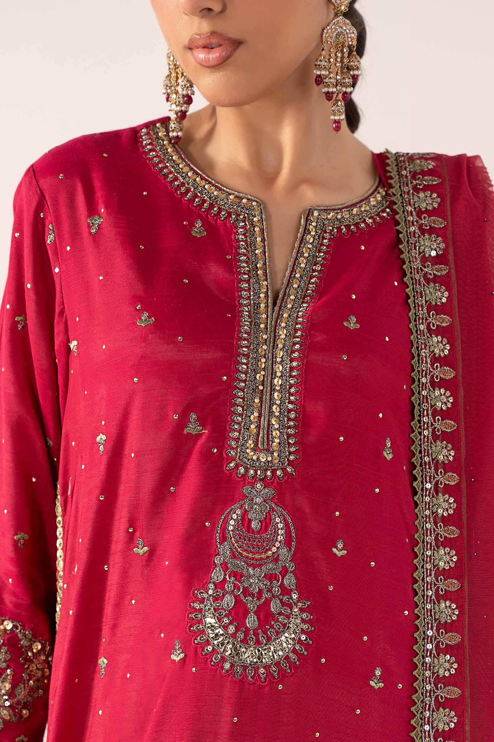 3 Piece Embroidered Raw Silk Suit - Image 3